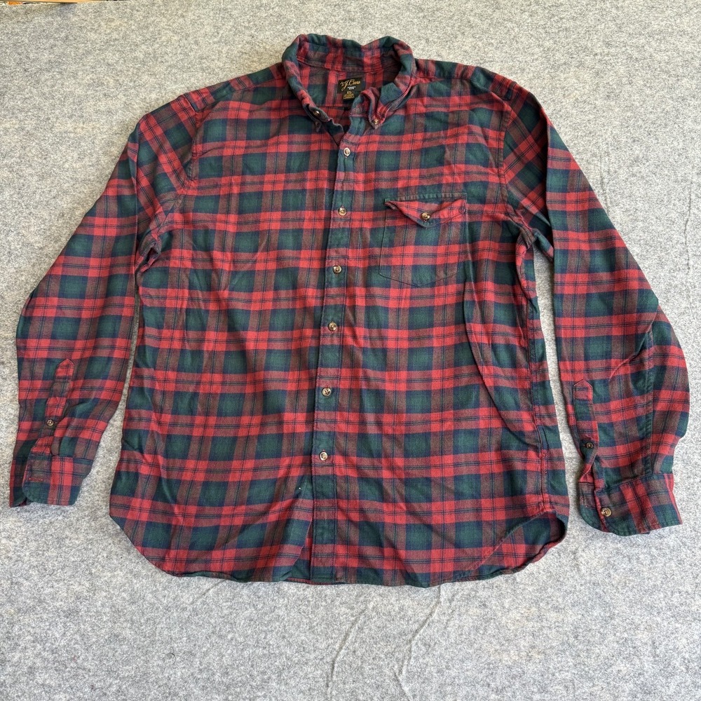 J Crew Shirt Mens XL Red Green Plaid Cashmere Blend Button Down Flannel Soft‎